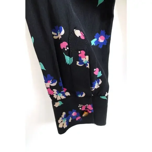 SEZANE Silk Black Pink Floral Print Long Sleeve Mini Shift Shirt Dress S $205 - Picture 7 of 11
